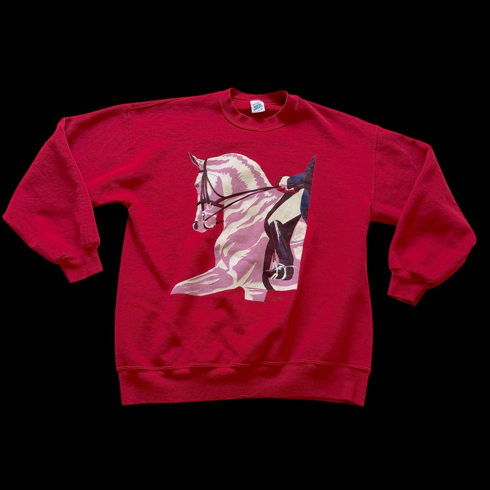 80's Vintage Jerzees Equestrian Horse Tracy Miller Art Sweatshirt XL USA Made